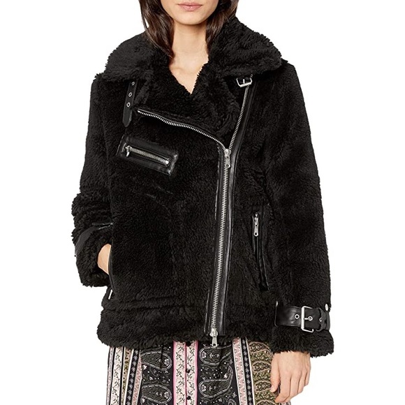 Avec Les Filles Faux Fur Teddy Sherpa Moto Coat